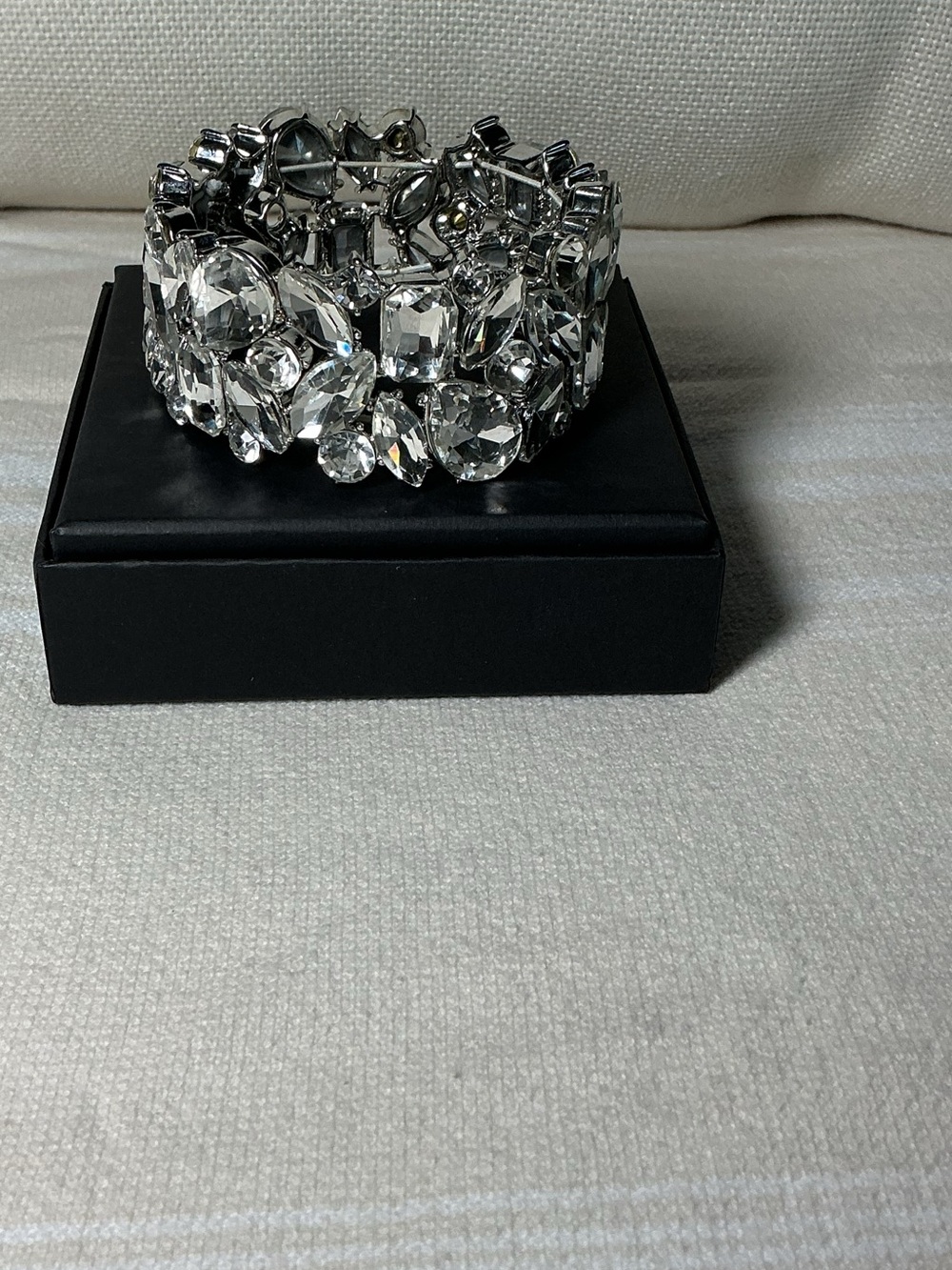 INC International Concepts Clear Crystal Stretch Bracelet - Silver Tone